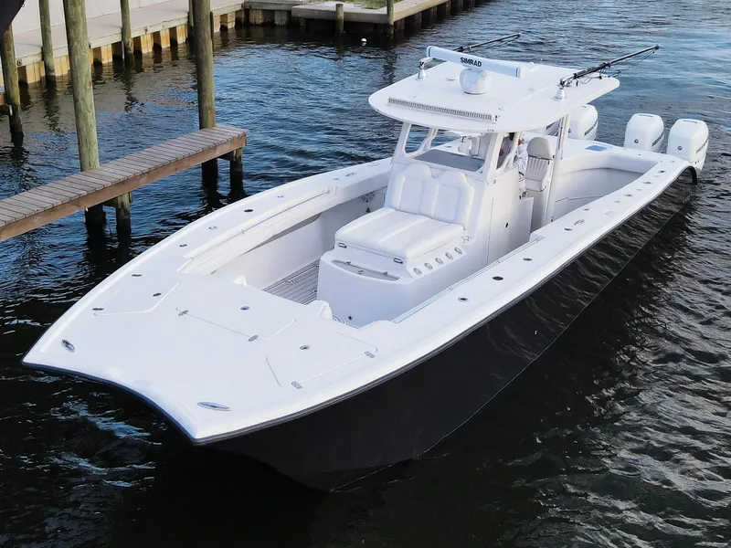 Slide: The Image of 2021 Tag 360 Catamaran docked, featuring sleek design and modern amenities. - 4