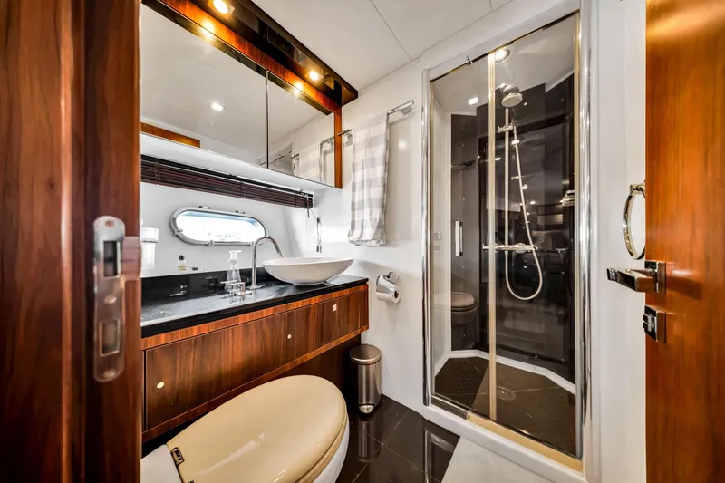 Slide: The Image of Luxurious bathroom in 2012 Sunseeker 74 Sport Yacht with modern fixtures and shower. - 40
