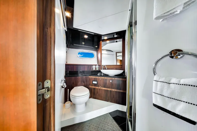 Slide: The Image of Luxurious bathroom in 2012 Sunseeker 74 Sport Yacht with modern fixtures and elegant design. - 42