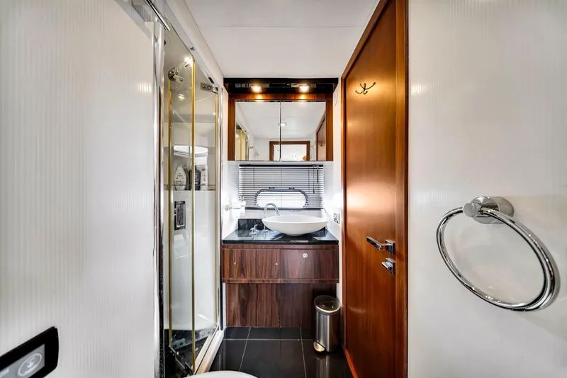 Slide: The Image of Luxurious bathroom in 2012 Sunseeker 74 Sport Yacht with modern fixtures and elegant design. - 44