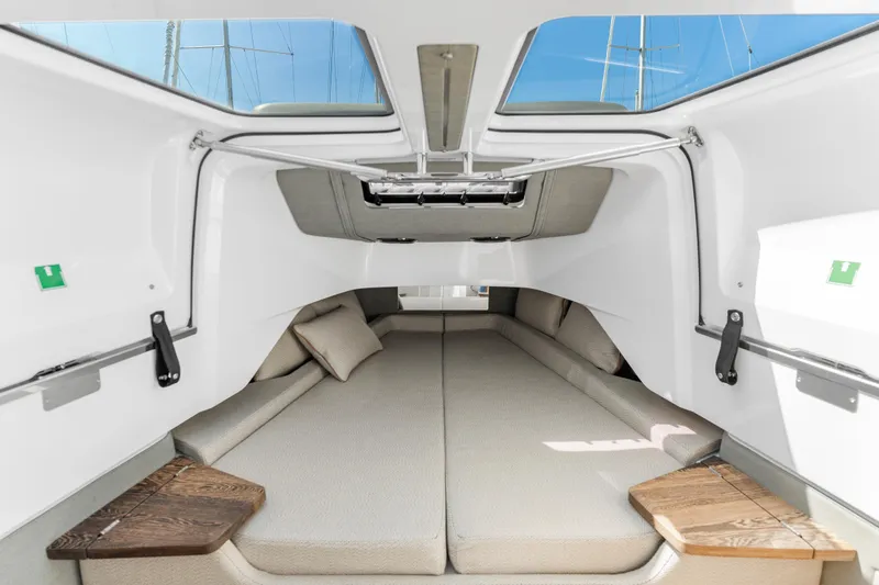 Slide: The Image of Interior cabin of 2021 Axopar 37 XC BRABUS, featuring comfortable seating and modern design. - 34