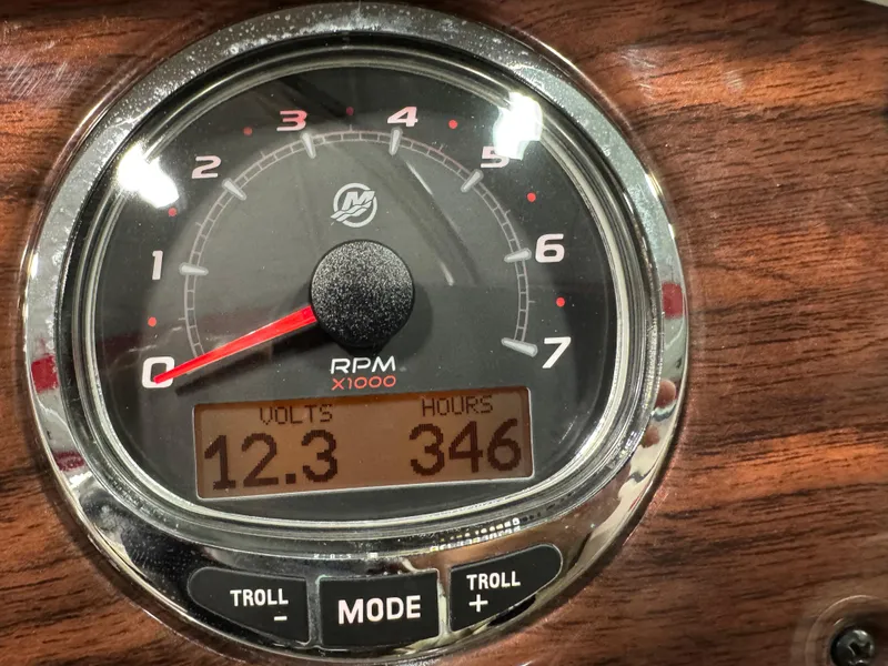 Slide: The Image of Close-up of 2005 Sea Ray 240 Sundeck tachometer showing 12.3 volts and 346 hours. - 16