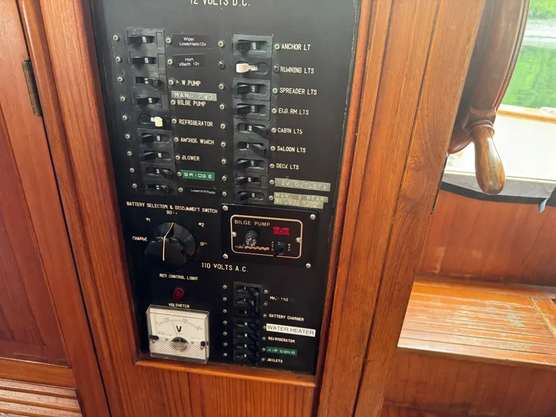 Slide: The Image of Electrical control panel on a 1981 Marine Trader 34 Double Cabin boat. - 7