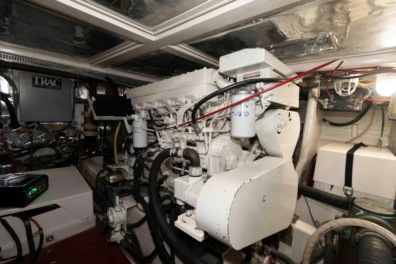 Slide: The Image of Engine room of 1999 Ocean Alexander 486/510 Classico yacht, showcasing machinery and equipment. - 47