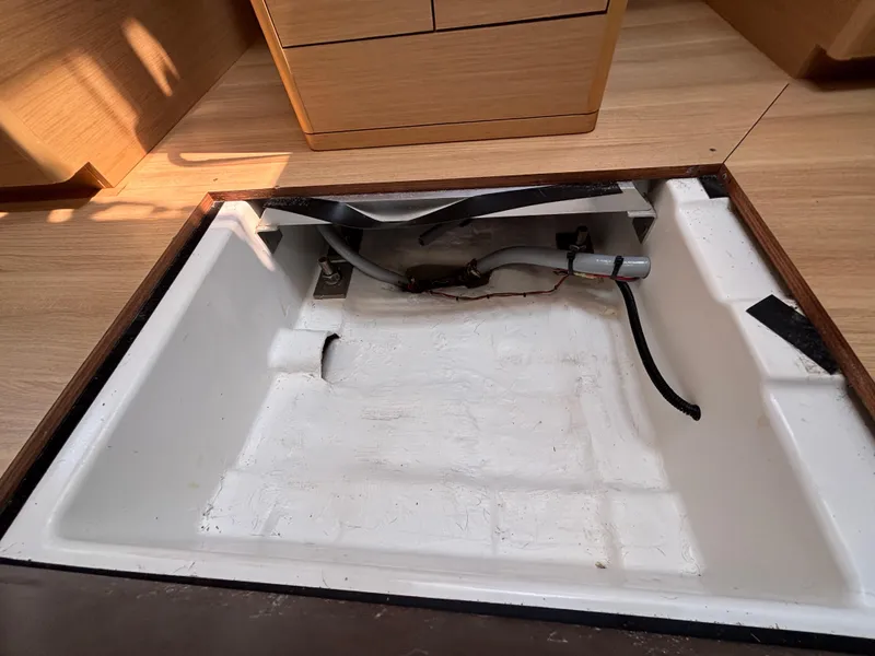Slide: The Image of Bilge compartment of 2019 Jeanneau Sun Odyssey 419 sailboat, showing interior details. - 41