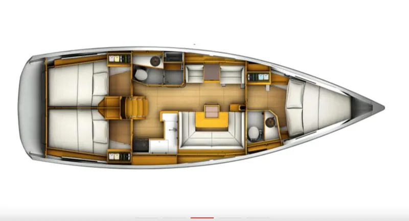 Slide: The Image of Floor plan of a 2019 Jeanneau Sun Odyssey 419 sailboat, showing interior layout. - 7