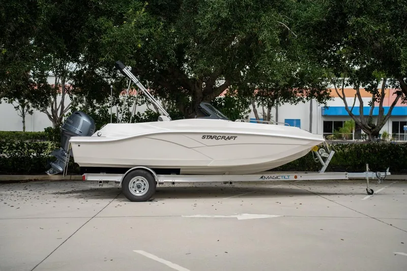 Slide: The Image of 2022 Starcraft SVX 190 DC boat on trailer, parked outdoors. - 3