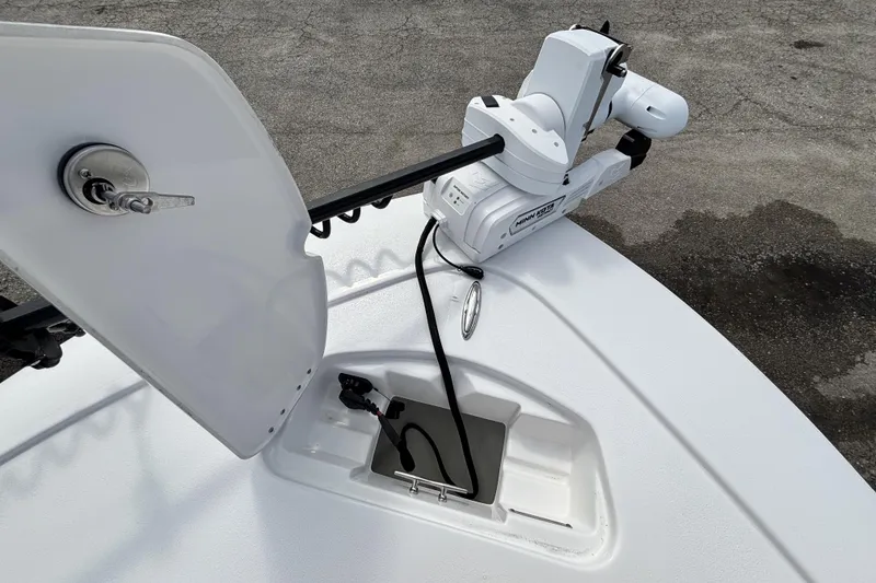 Slide: The Image of 2026 Tidewater 2410 Bay Max boat with Minn Kota trolling motor on deck. - 35