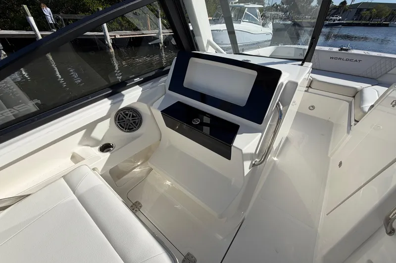 Slide: The Image of Interior of 2026 World Cat 265 DC-X boat, featuring sleek design and modern amenities. - 18
