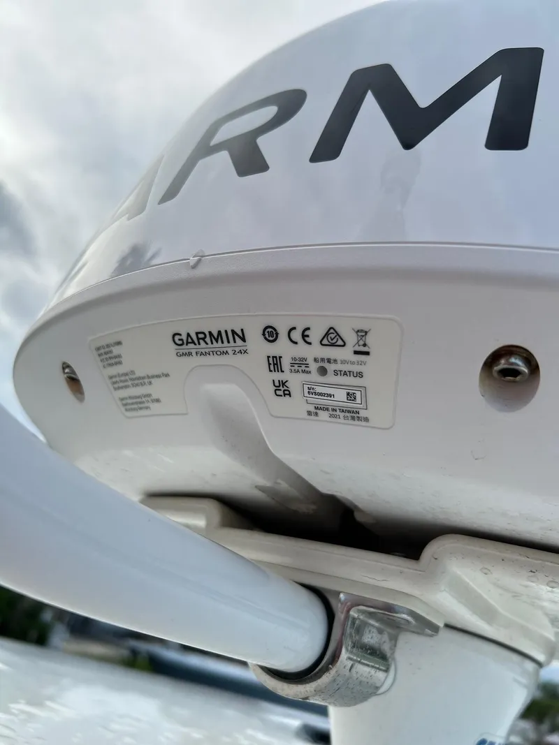 Slide: The Image of Close-up of Garmin GMR Fantom 24x radar on Jeanneau Leader 10.5 WA Series 2, 2022 model. - 27