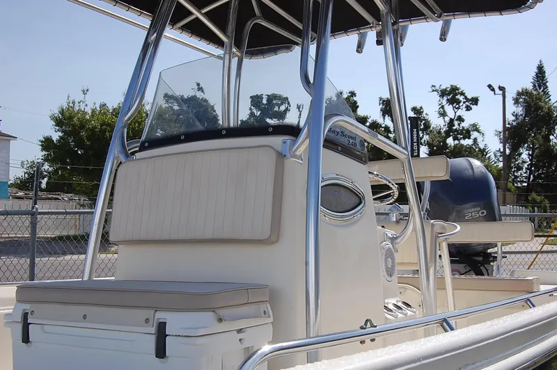 Slide: The Image of Scout 240 boat, 2006 model, featuring a center console and Yamaha 250 engine. - 3