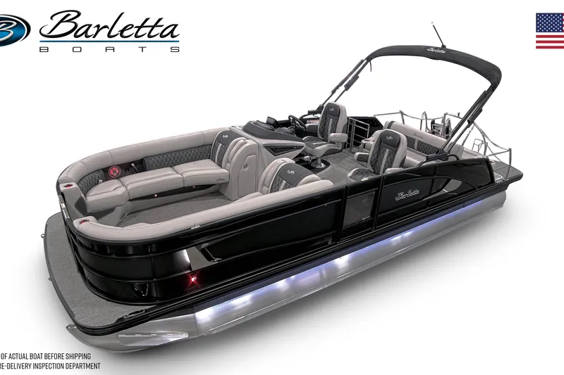 Slide: The Image of 2026 Barletta Lusso 25UC pontoon boat with luxurious seating and sleek design. - 20