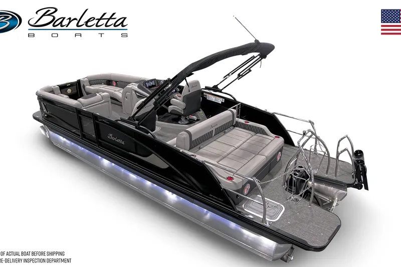 Slide: The Image of 2026 Barletta Lusso 25UC pontoon boat with sleek design and luxurious seating. - 21