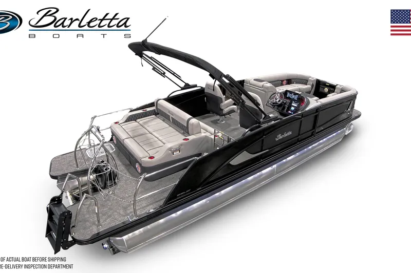 Slide: The Image of 2026 Barletta Lusso 25UC pontoon boat with luxurious seating and sleek design. - 24