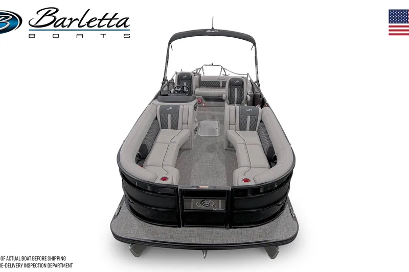 Slide: The Image of 2026 Barletta Lusso 25UC pontoon boat interior with luxurious seating and modern design. - 6