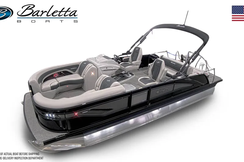 Slide: The Image of 2026 Barletta Corsa 23UC pontoon boat with sleek design and luxurious seating. - 13