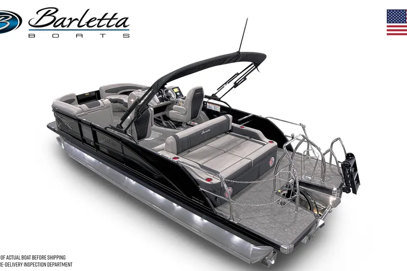 Slide: The Image of 2026 Barletta Corsa 23UC pontoon boat with sleek design and luxurious seating. - 14