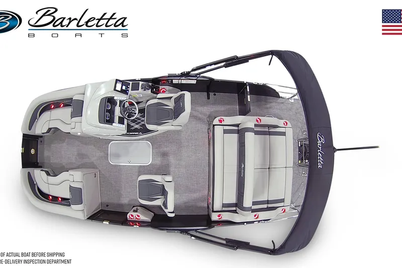 Slide: The Image of Luxurious seating in the 2026 Barletta Corsa 23UC boat, featuring cup holders and sleek design. - 7