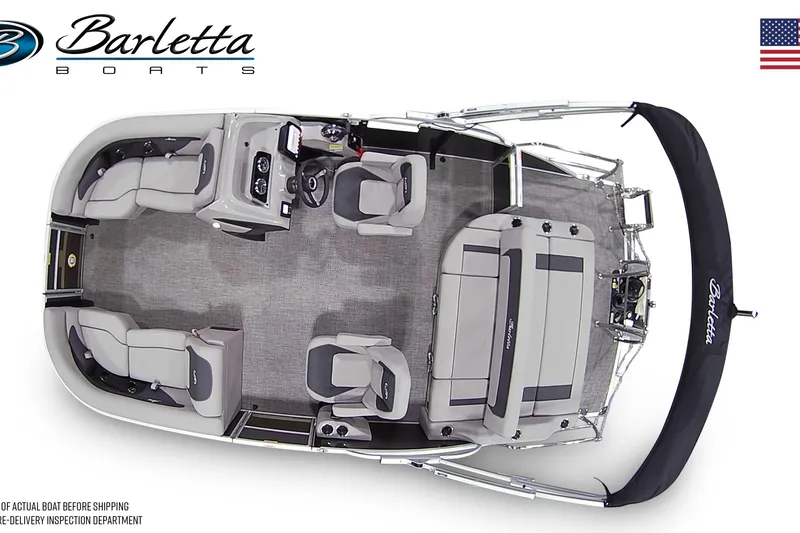 Slide: The Image of Top view of 2026 Barletta ARIA 20UC pontoon boat with seating layout. - 18