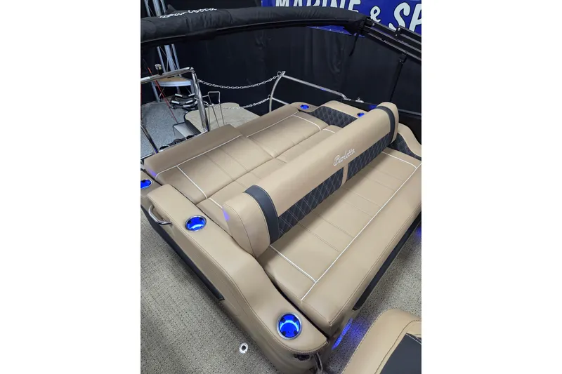 Slide: The Image of 2026 Barletta Lusso 23UC boat interior with luxurious seating and elegant design. - 11