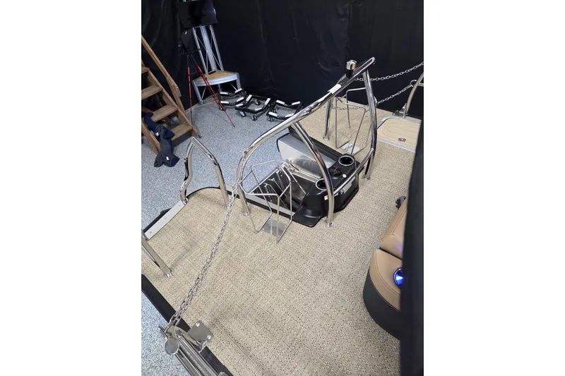 Slide: The Image of Luxurious seating on 2026 Barletta Lusso 23UC pontoon boat with cup holders and elegant design. - 13