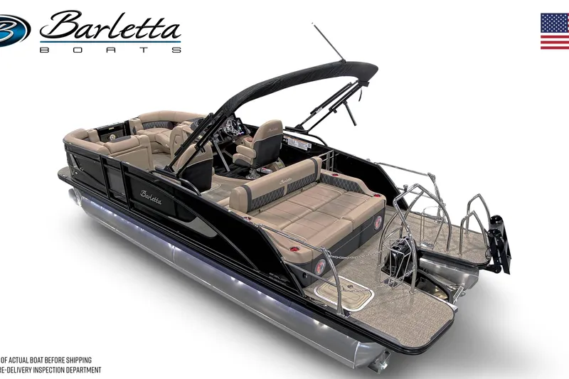 Slide: The Image of 2026 Barletta Lusso 23UC pontoon boat with luxurious seating and sleek design. - 16