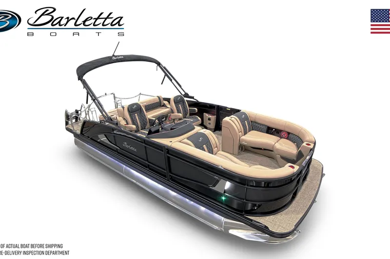 Slide: The Image of 2026 Barletta Lusso 23UC pontoon boat with luxurious seating and sleek design. - 19
