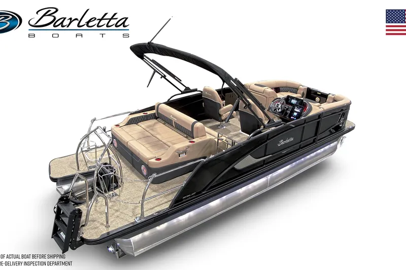 Slide: The Image of Luxurious seating in 2026 Barletta Lusso 23UC pontoon boat with ambient blue lighting. - 5
