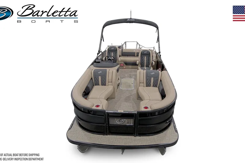 Slide: The Image of Interior of 2026 Barletta Lusso 23UC boat with modern dashboard and luxurious seating. - 7