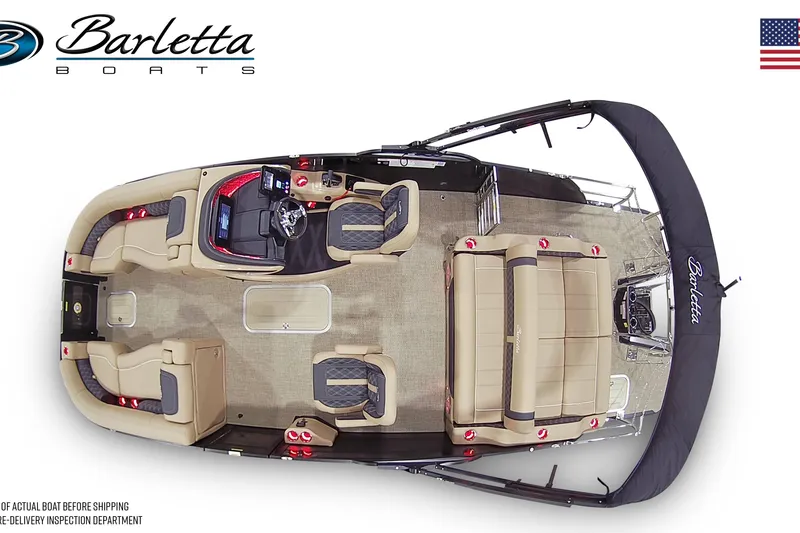 Slide: The Image of Luxurious interior of 2026 Barletta Lusso 23UC with plush seating and cup holders. - 8