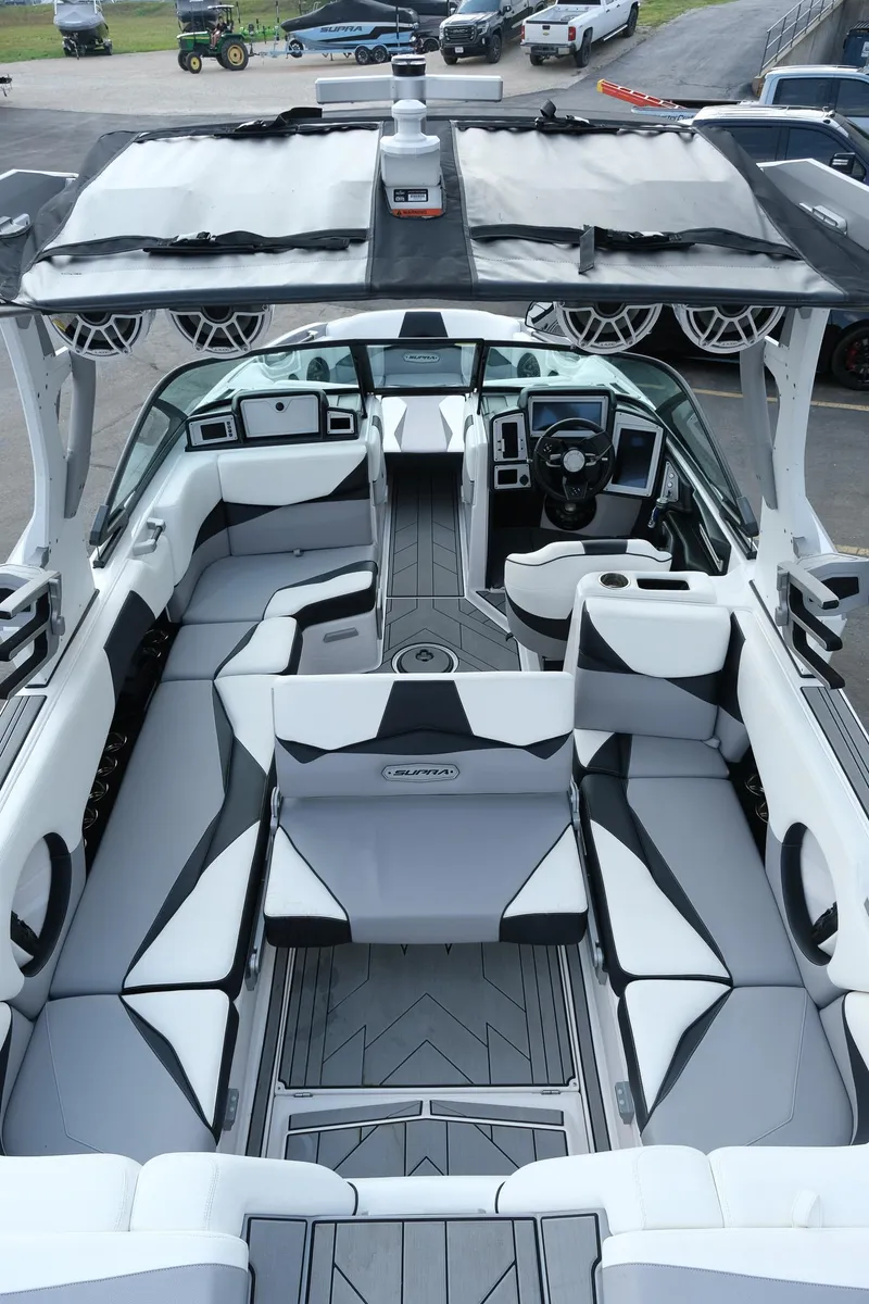 Slide: The Image of 2020 Supra SL450 boat interior with modern seating and sleek design. - 15