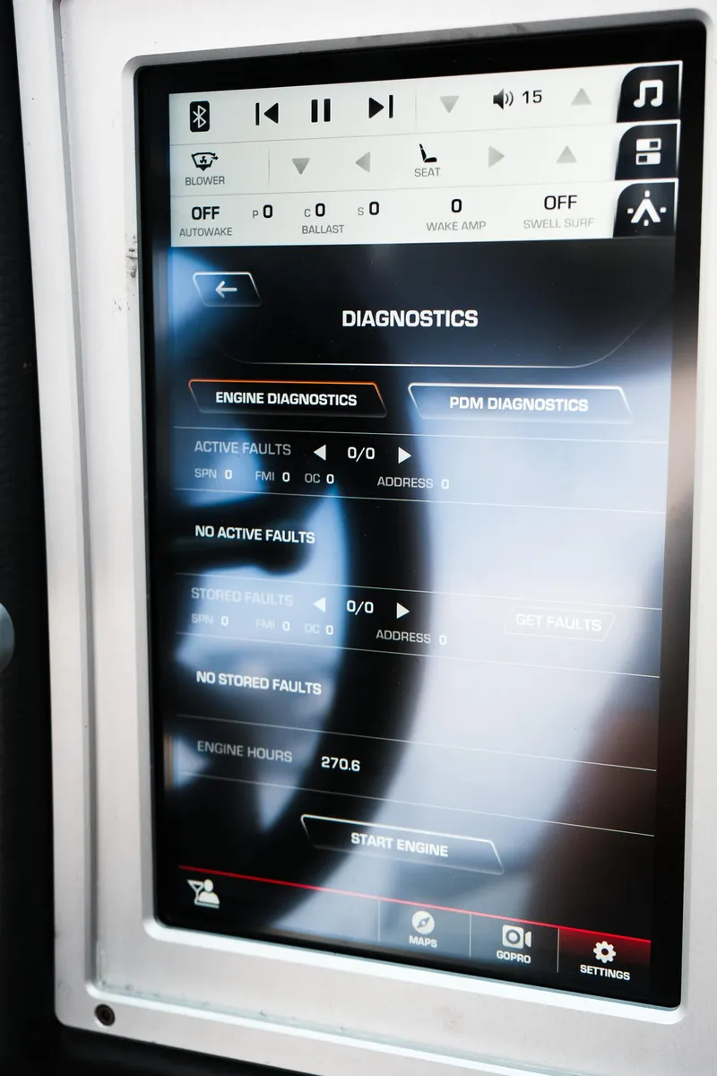 Slide: The Image of 2020 Supra SL450 diagnostics screen displaying engine and PDM diagnostics with no active faults. - 19