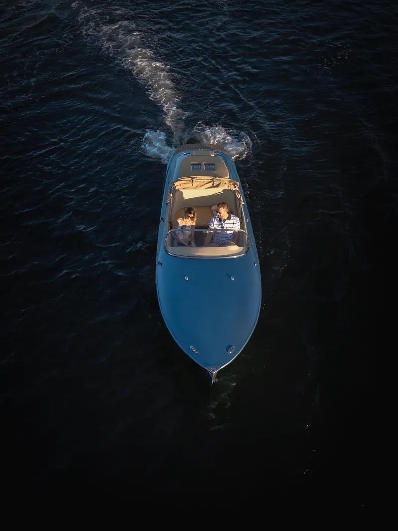 Slide: The Image of 2022 Seven Seas Yachts Hermes Speedster cruising on dark water, aerial view. - 4