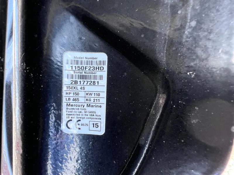 Slide: The Image of Label on Mercury Marine engine, model 1150F23HD, serial 2B177281, 150HP, for Hurricane FunDeck GS 232 OB. - 10
