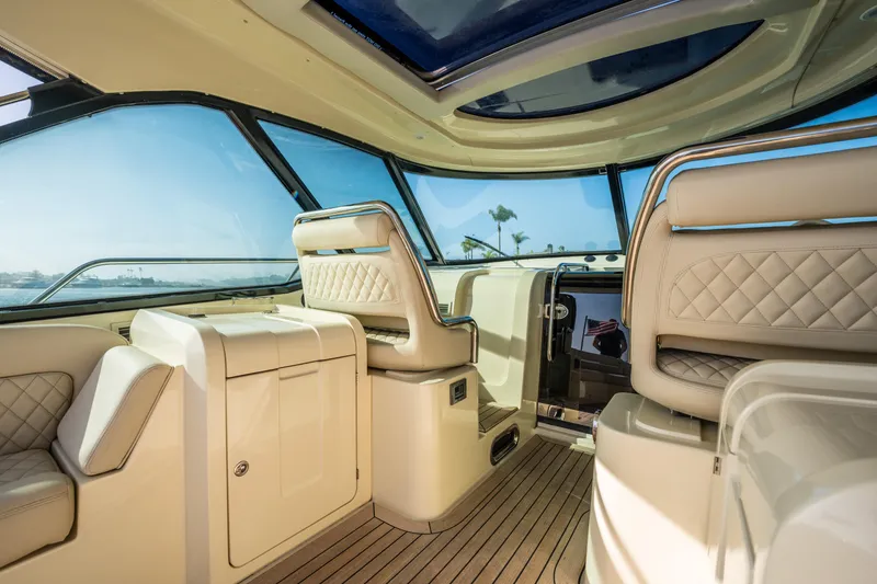 Slide: The Image of Luxurious interior of 2014 Chris-Craft Corsair 36 Hard Top yacht with leather seating. - 27