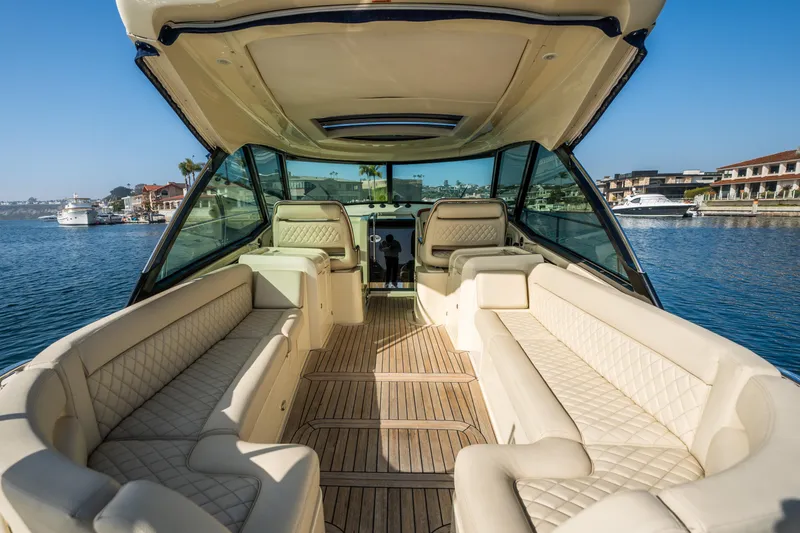 Slide: The Image of Luxurious interior of 2014 Chris-Craft Corsair 36 Hard Top yacht with plush seating. - 29