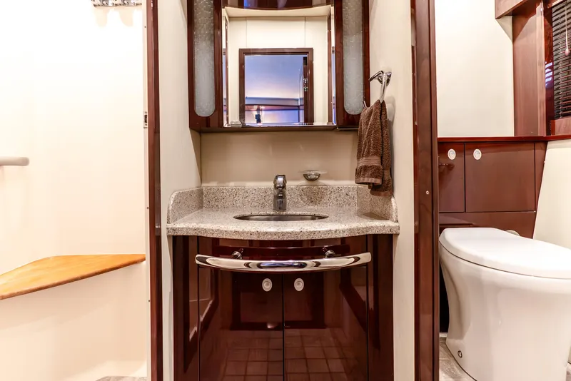 Slide: The Image of Luxurious bathroom in 2008 Sea Ray 60 Sundancer yacht with modern fixtures and elegant design. - 23