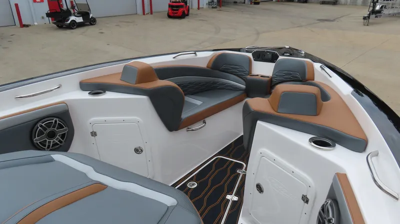 Slide: The Image of 2023 Sunsation 32 CCX boat interior with stylish seating and modern design. - 19