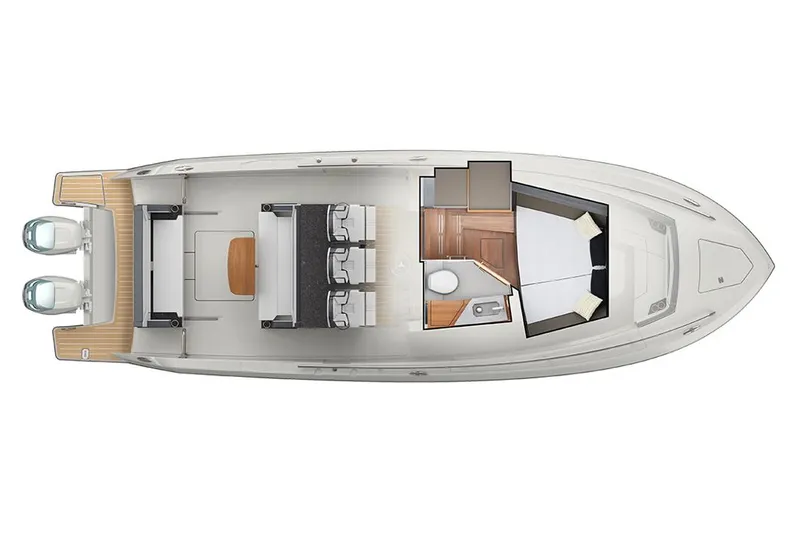 Slide: The Image of Manufacturer Provided Image: Top view of 2023 Tiara Yachts 34 LS layout with twin engines. - 58