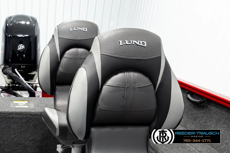 Slide: The Image of 2026 Lund 1650 Rebel XL SS boat seats with logo, featuring sleek design and comfortable upholstery. - 35
