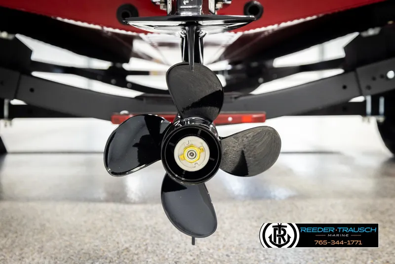 Slide: The Image of 2026 Lund 1650 Rebel XL SS boat propeller close-up, displayed at Reeder-Trausch Marine. - 41