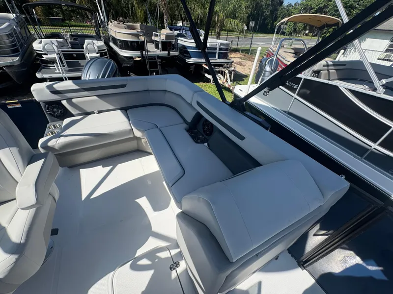 Slide: The Image of 2026 Hurricane FunDeck 1960 RE OB boat interior with spacious seating and modern design. - 5