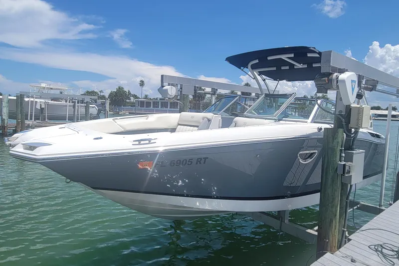 Slide: The Image of 2018 Colbalt 26SD boat on lift - 2