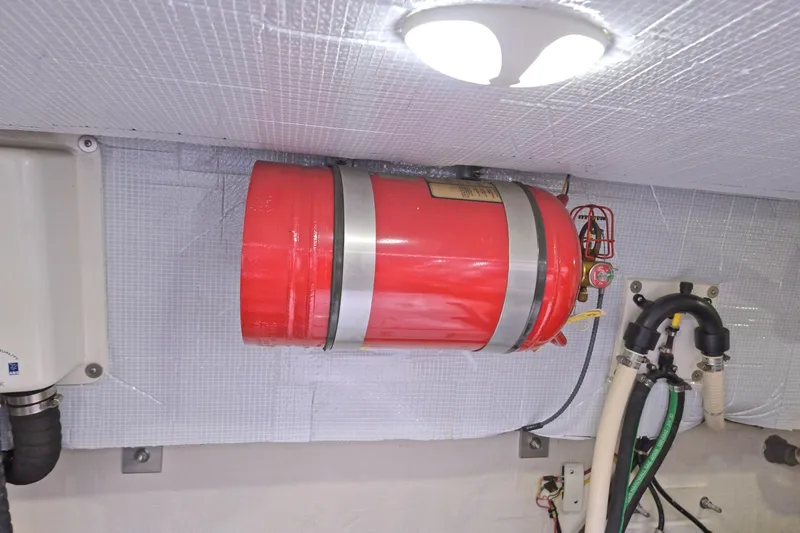 Slide: The Image of Fire suppression system in 2014 Sabre 48 Salon Express engine room. - 50