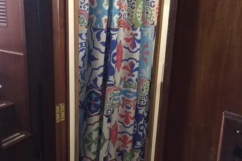 Slide: The Image of Colorful shower curtain in 1979 Ocean Alexander Mark 1 55 yacht bathroom. - 32