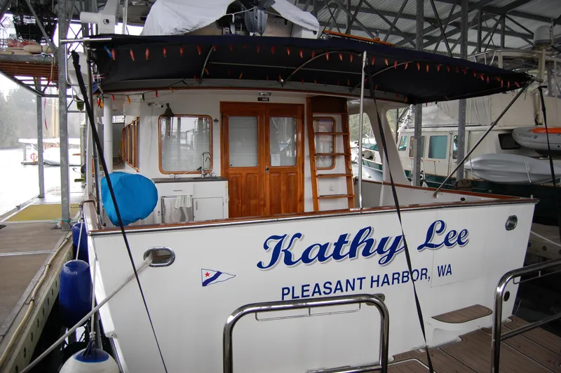 Slide: The Image of Ocean Alexander Mark 1 55 yacht, 1979, docked at Pleasant Harbor, WA, named "Kathy Lee". - 4
