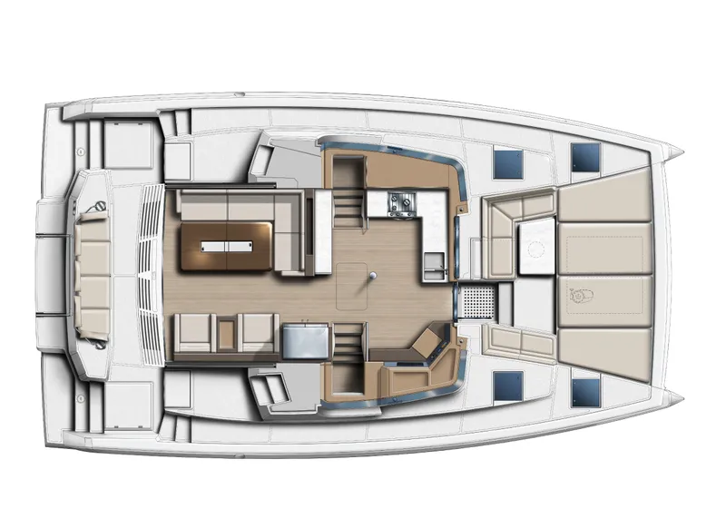 Slide: The Image of Top view of 2026 Bali 4.4 yacht interior layout, featuring spacious living and dining areas. - 2