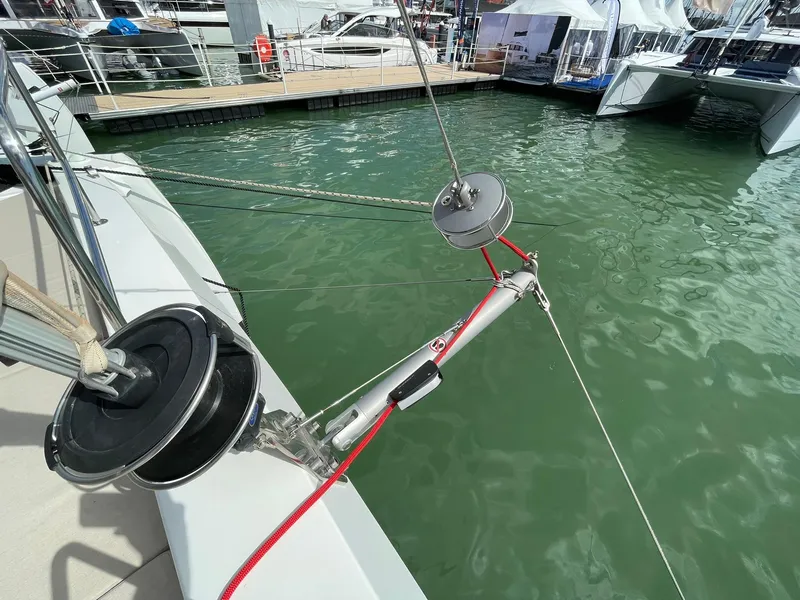 Slide: The Image of Sailing yacht rigging detail on a 2026 Bali 4.4 catamaran at a marina. - 32