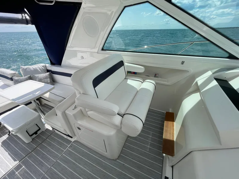 Slide: The Image of Luxurious interior of 2010 Sea Ray 450 Sundancer yacht with ocean view. - 43