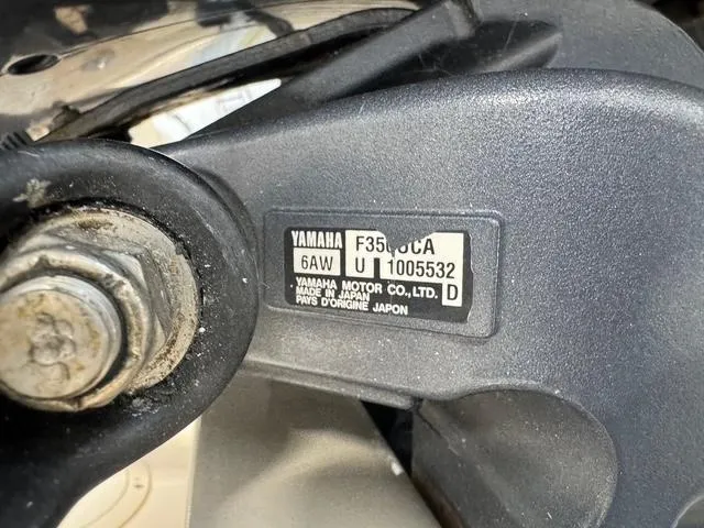 Slide: The Image of Close-up of Yamaha motor label on 2011 Grady-White Freedom 275 boat engine. - 10